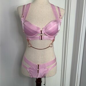 NWT Honey Birdette KUKURO pink set Elegant Pink Strappy Lingerie Set